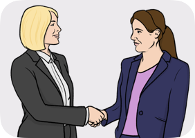 Two women shaking hands